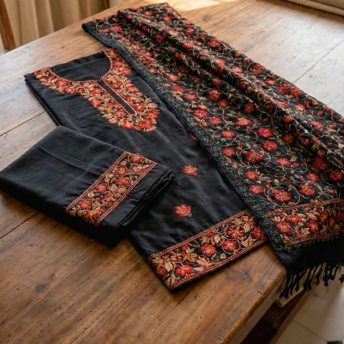 Pure Cotsul Kashmiri Stitch 3-Piece Salwar Suit for Women | Premium Embroidered Ethnic Wear