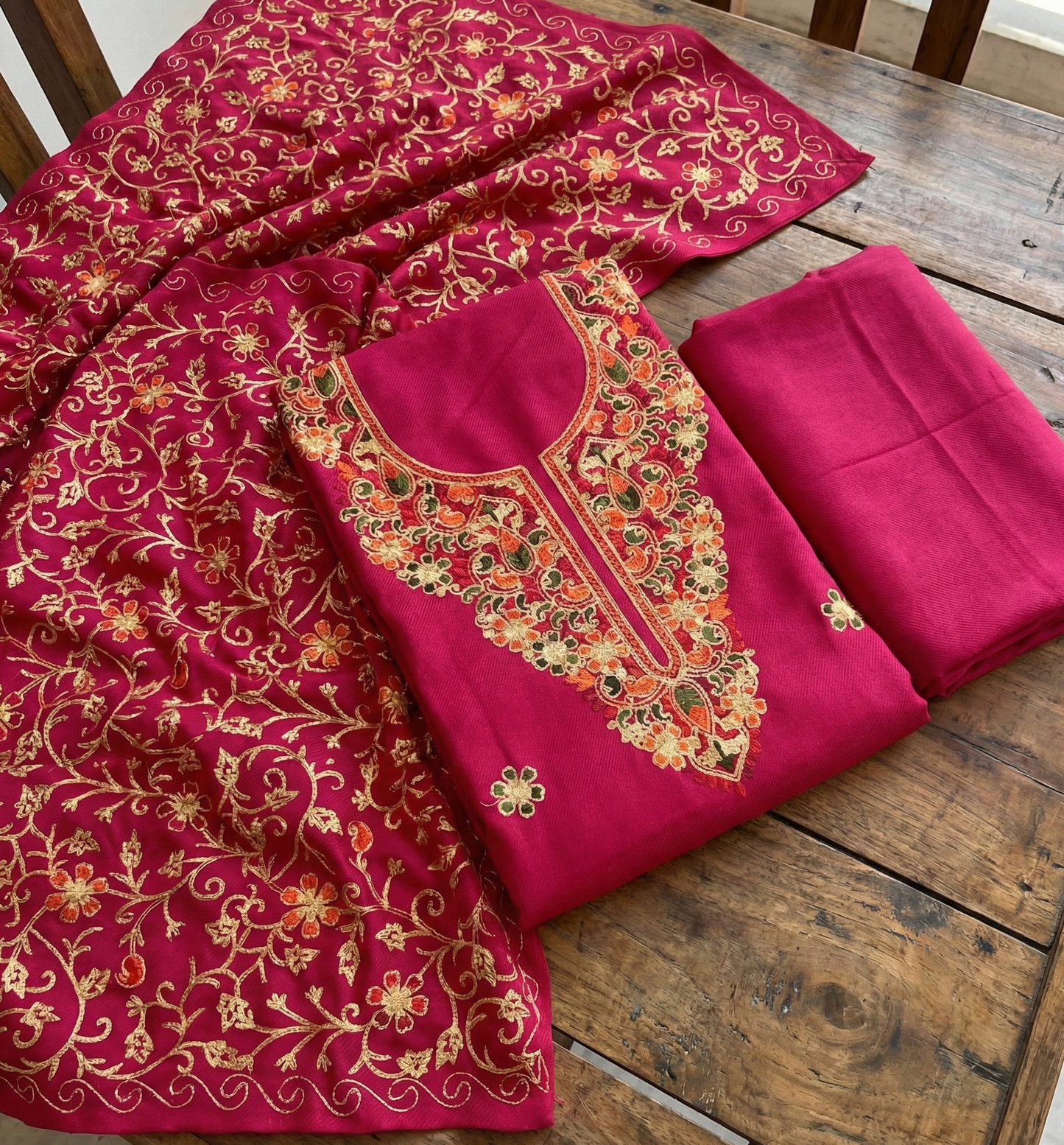 Winter Special Kashmiri Stitch Work Unstitched 3-Piece Salwar Suit for Women – Premium Embroidered Design