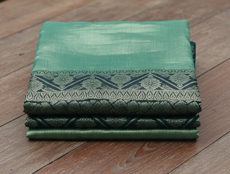 Handwoven Tissue Silk Saree with Rich Zari Brocade Pallu | Lustrous Green | Festive & Wedding Wear