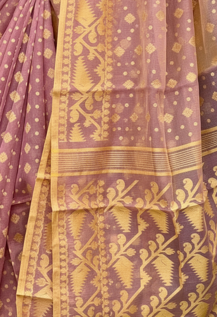 Pure Soft Cotton Jamdani Saree in Lavender Pink | Handwoven Dhakai Jamdani Saree | Traditional Bengali Saree for Festive & Wedding Wear