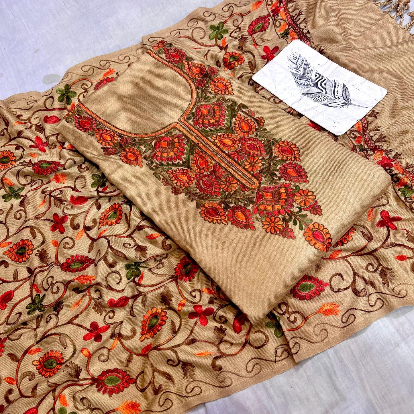 Winter Special Kashmiri Stitch Work Unstitched 3-Piece Salwar Suit Set for Women – Premium Embroidered Kurta, Bottom & Dupatta