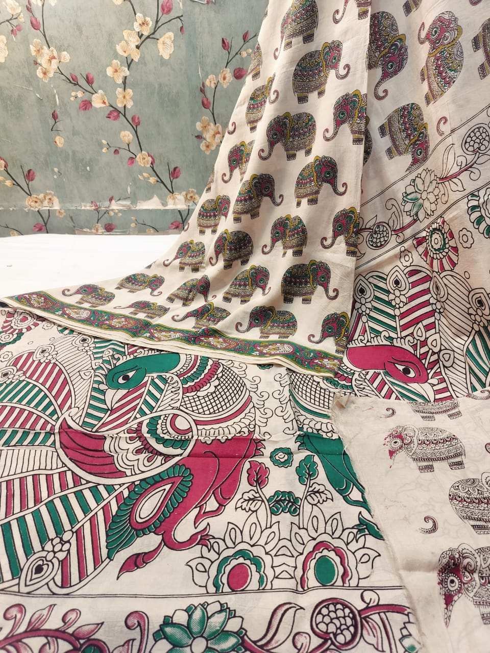 Pure Kalamkari Silk Saree with Elephant Motifs | Handcrafted Andhra Kalamkari | Premium Festive Wear