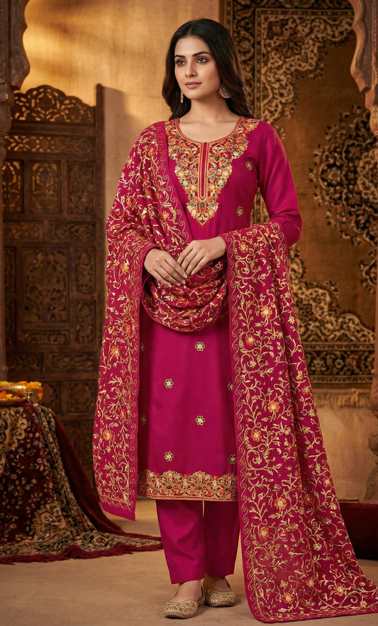 Winter Special Kashmiri Stitch Work Unstitched 3-Piece Salwar Suit for Women – Premium Embroidered Design