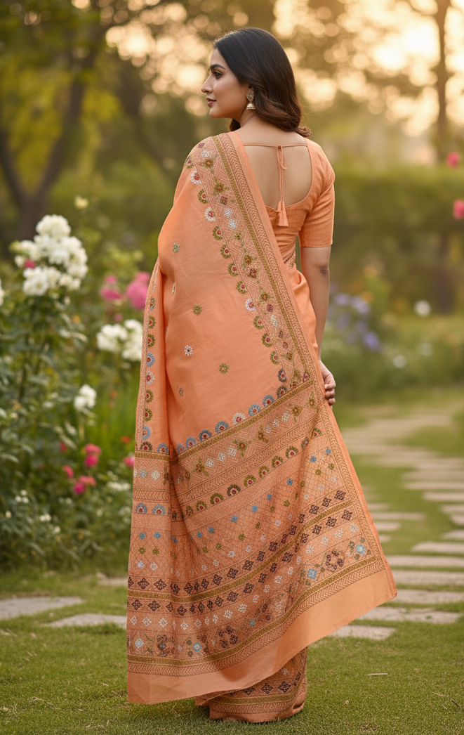 Bangalore Blended Silk Lambani Stitched Saree – Elegant Handcrafted Embroidery with Blouse Piece