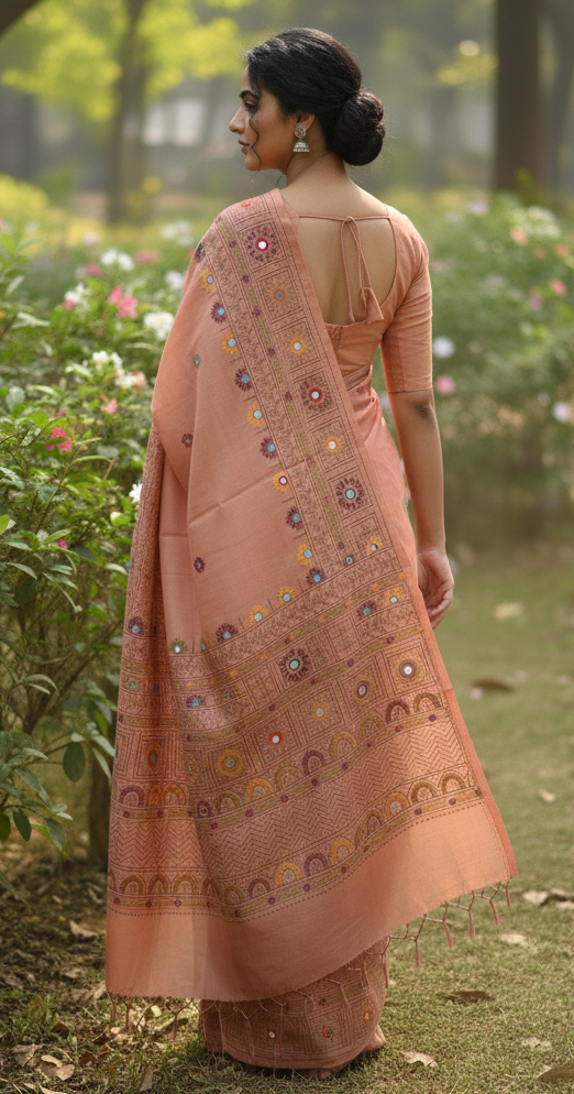 Blended Bangalore Silk with Lambani Hand Stitch Embroidery