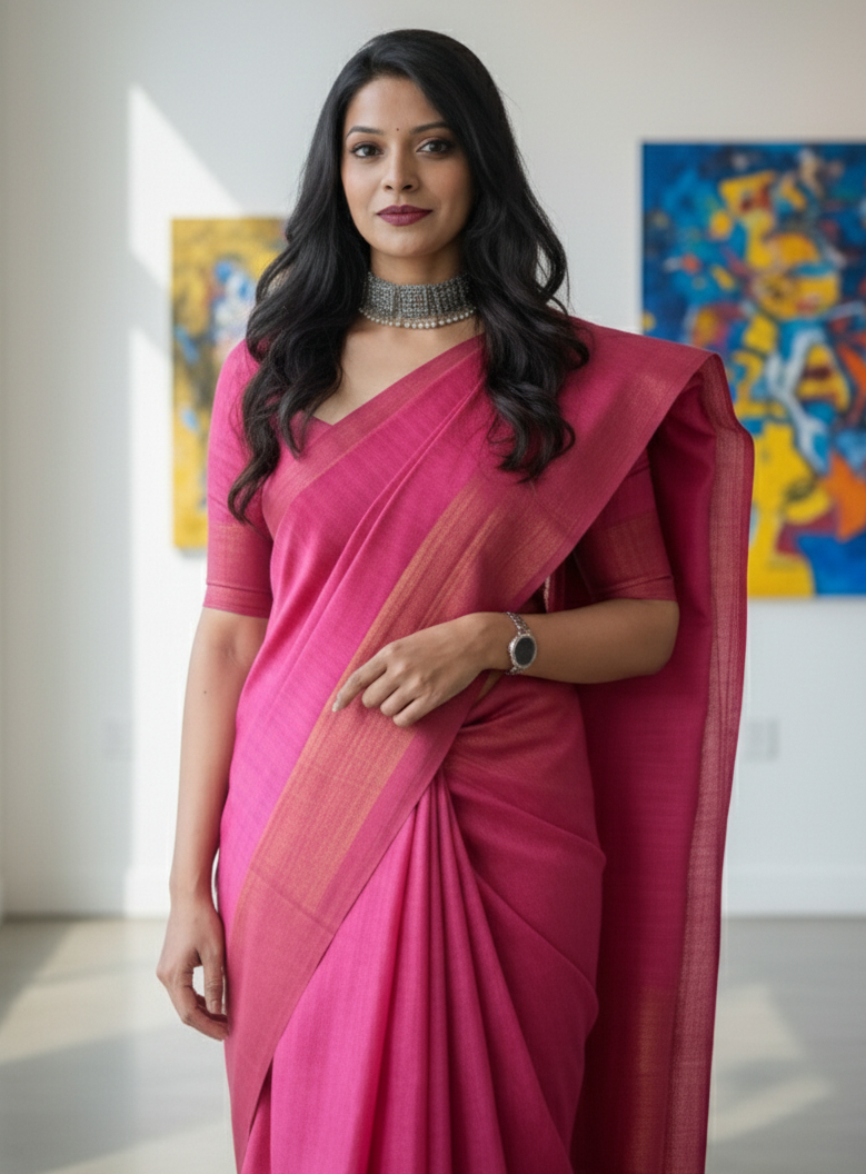 Elegant Semi Matka Silk Saree – Soft & Lightweight Handwoven Saree for Traditional & Festive Wear