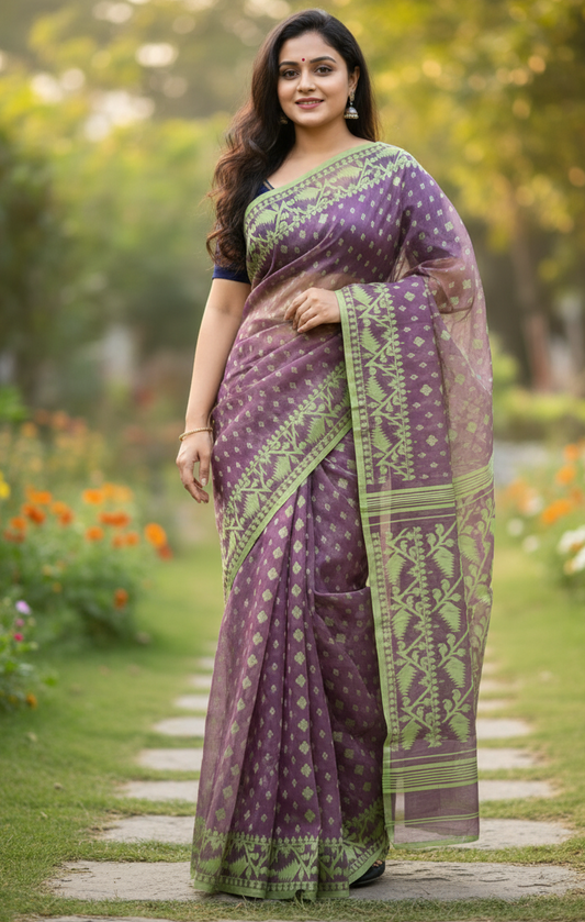 Bengal Handloom Saree | Pure Cotton Dhakai Jamdani with All-Over Work | Festive & Ethnic Wear for Women