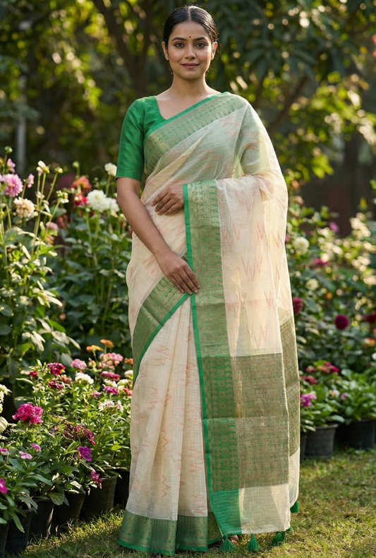 Premium Soft Kota Silk Saree with All-Over Zari Weaving & Contrast Blouse | Lightweight Festive Wear Saree