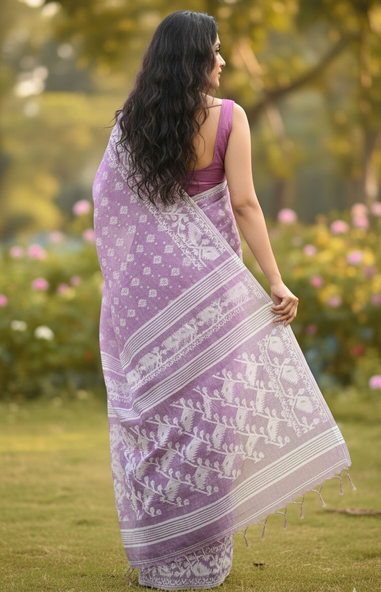 Lavender Dhakai Jamdani Saree with Mina Work