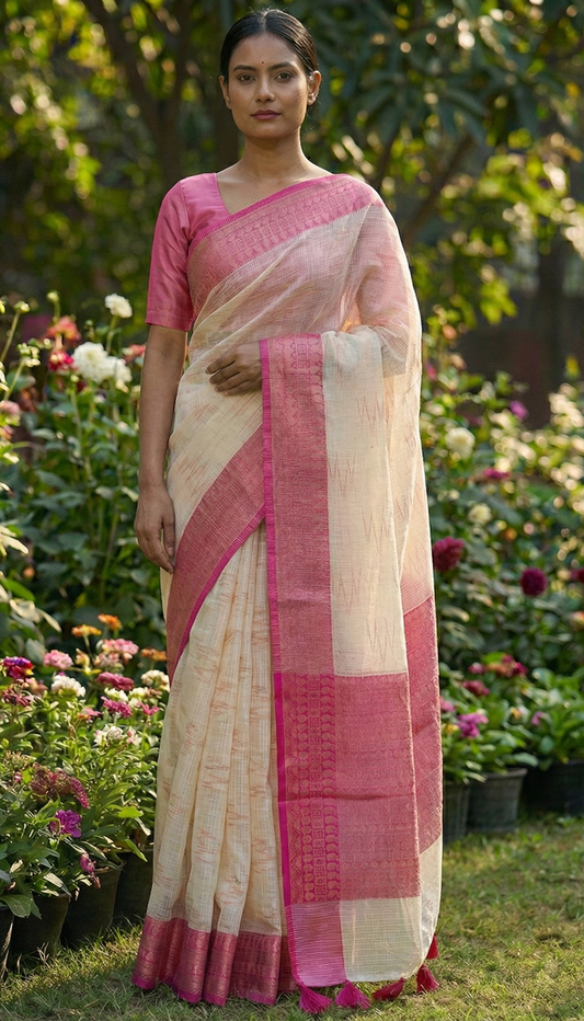 Premium Soft Kota Silk Saree with All-Over Zari Weaving & Contrast Blouse | Lightweight Festive Wear Saree