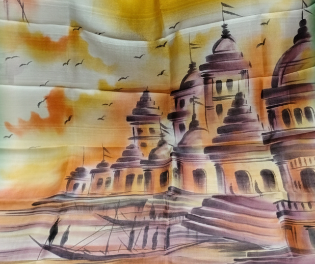 Premium digital printed Pure Bishnupuri Silk Saree with Blouse Piece – Temple Design & Artistic Work