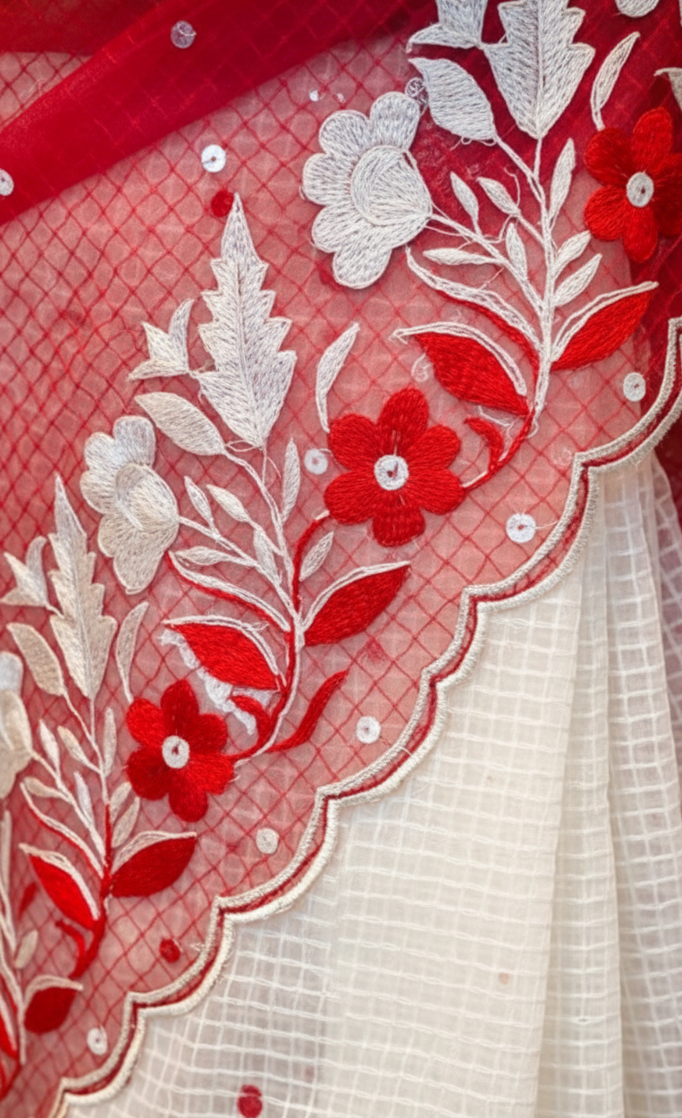Premium Cotton Kota Saree with Elegant Parsi Embroidery