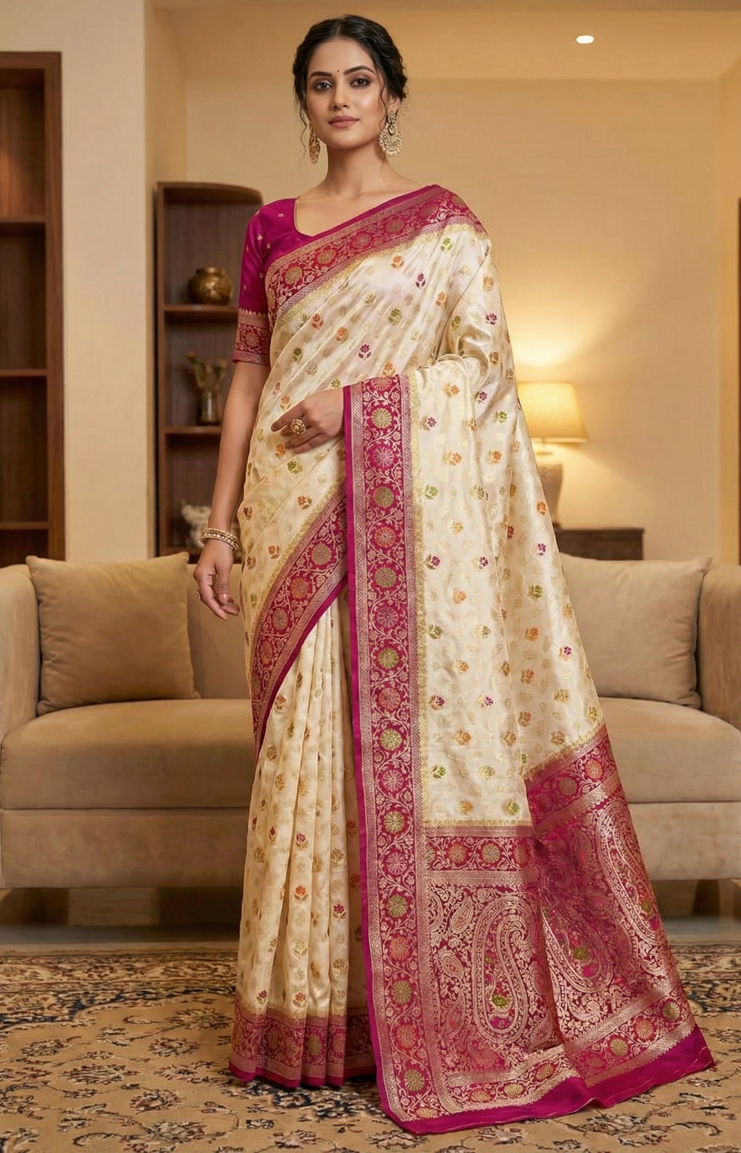 Pure Mashru Silk Saree with Butta & Mina Work