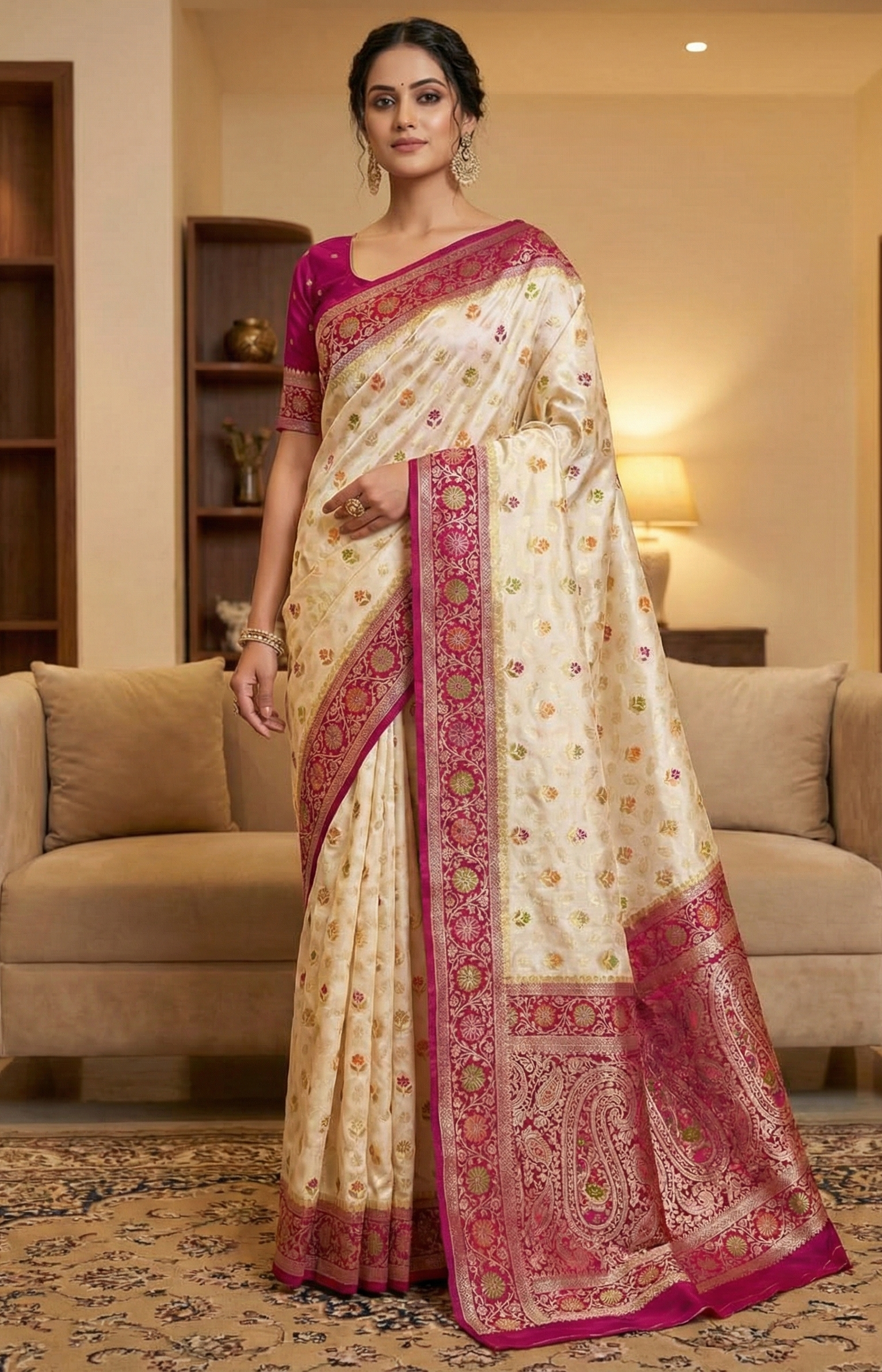 Pure Mashru Silk Saree with Butta & Mina Work