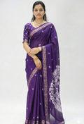 Shibori Mul Mul Jacquard Purple Silk Saree