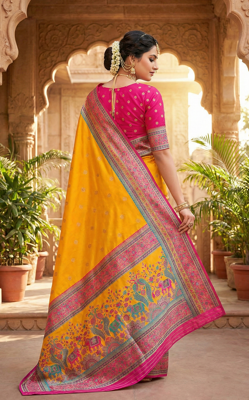 Pure Pashmina Darbari Saree with Meenakari Weaving