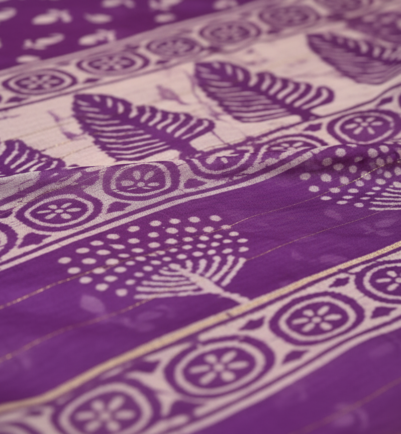 Premium Maheshwari Silk Saree in Royal Purple | Handcrafted Block Print | Traditional Indian Saree Collection