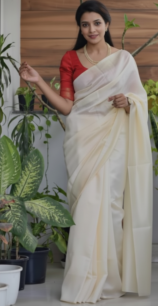 Elegant Semi Matka Silk Saree with Matching Blouse Piece – Soft & Lightweight Traditional Cream Saree for Festive & Wedding Wear