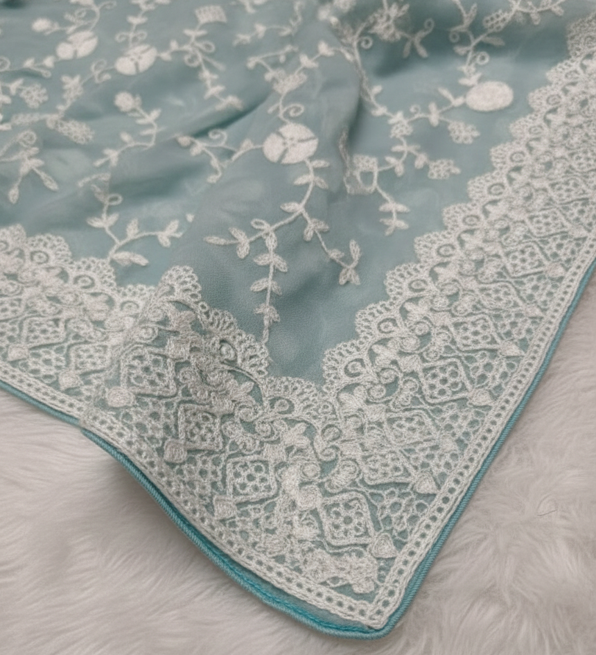 Premium Party Wear Chiffon Saree Thread Embroidery & Designer Border