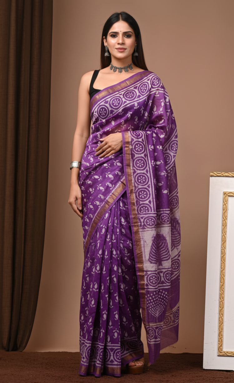 Premium Maheshwari Silk Saree in Royal Purple