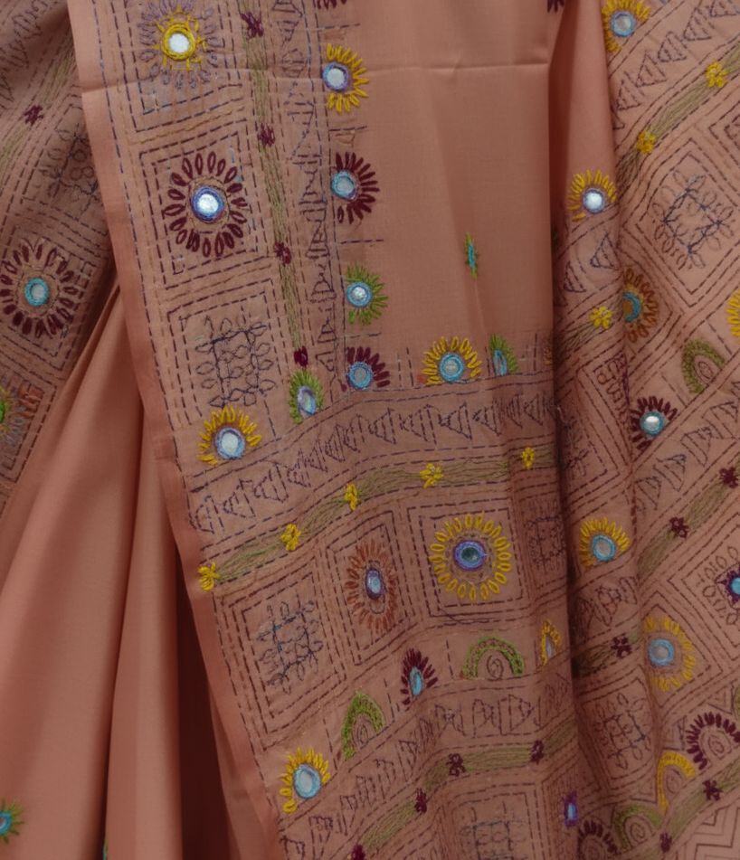 Bangalore Blended Silk Saree with Traditional Lambani Hand Stitch Embroidery – Elegant Party & Festive Wear