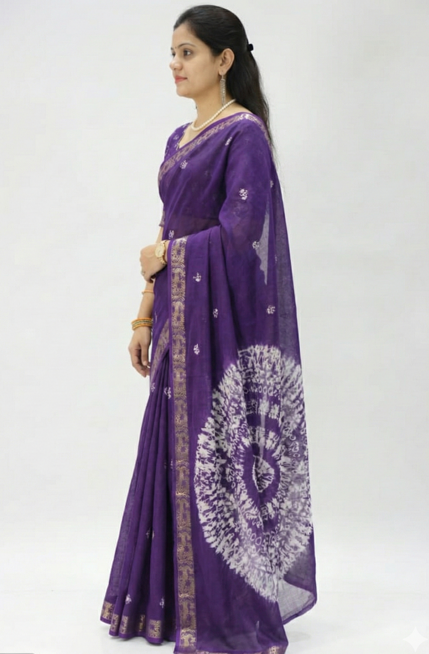 Shibori Mul Mul Jacquard Silk Saree with Running Blouse – Premium Purple Silk Saree