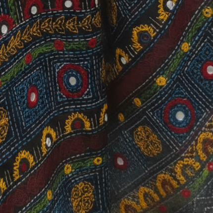 Black Bangalore Blended Silk Lambani Stitched Saree – Handcrafted Tribal Embroidery with Blouse Piece