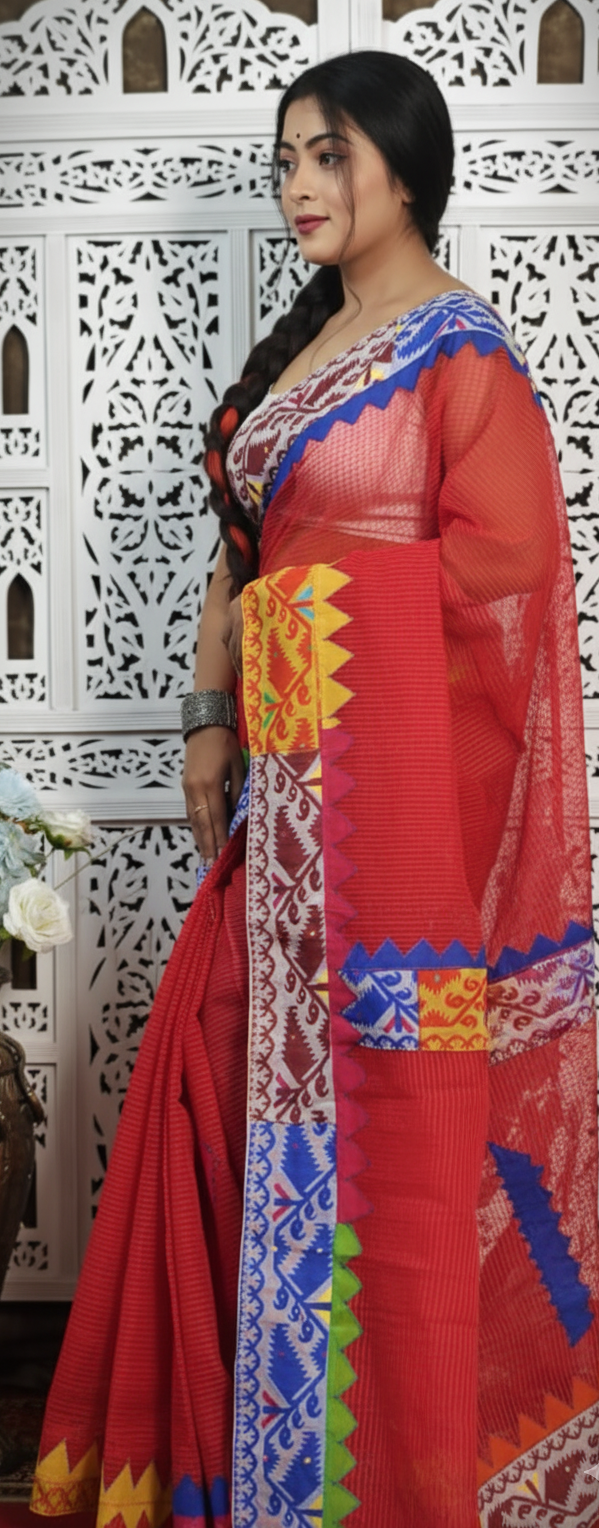 Traditional Jamdani Border Cotton Saree | Perfect for Festivals