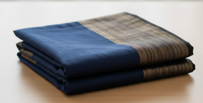Premium Navy Blue Semi Matka Silk Saree with Matching Blouse Piece