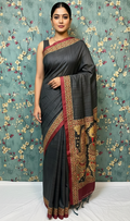 Hand Katha Stitch Manikpuri Kalamkari Silk Saree