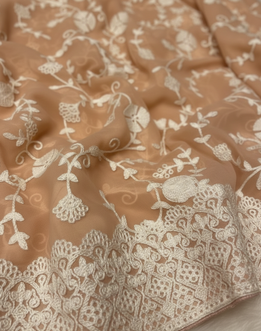 Chiffon Party Wear Saree with All-Over Thread Embroidery