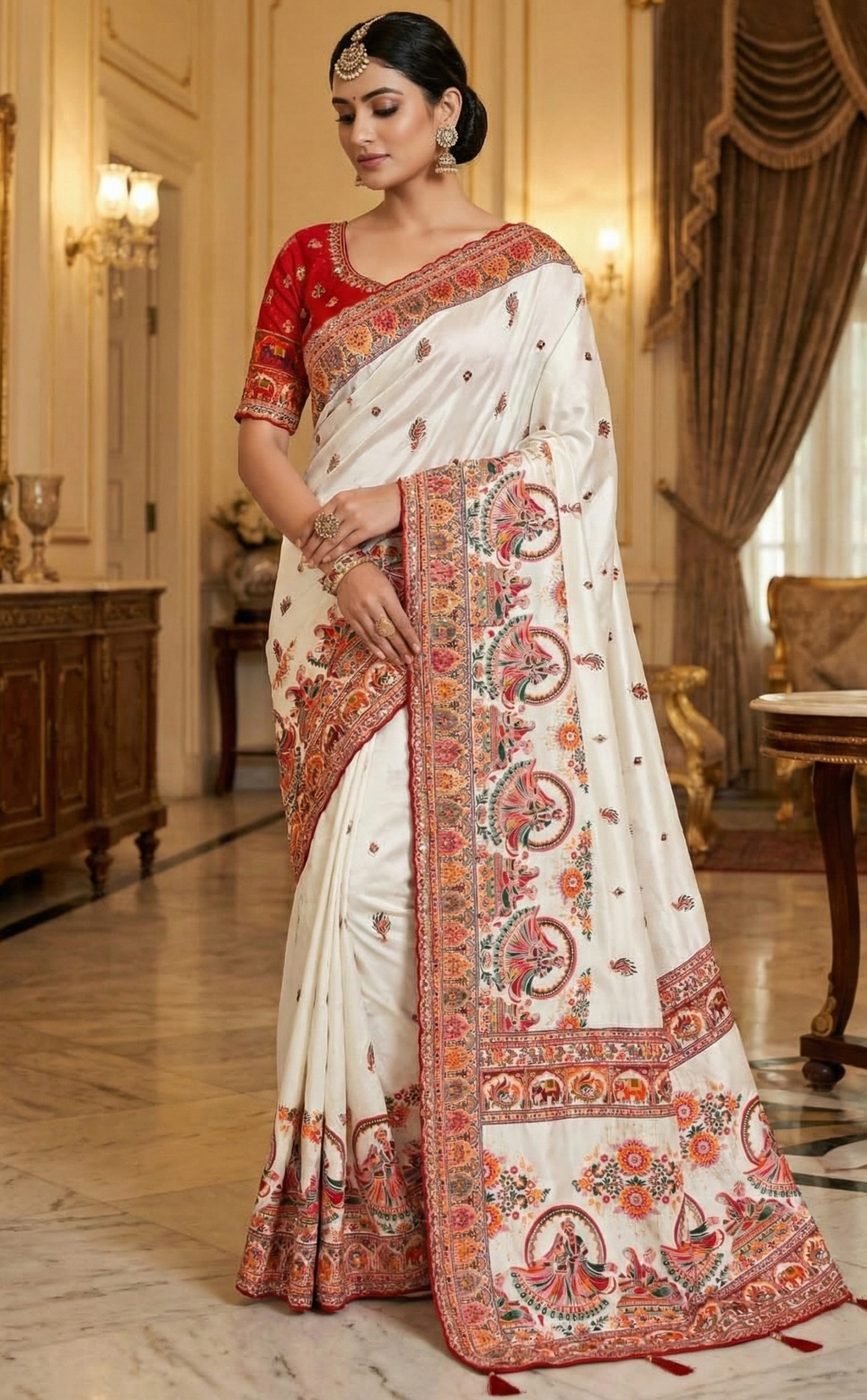 Pure Soft Pashmina Silk Saree with Kashmiri Thread Work Pallu