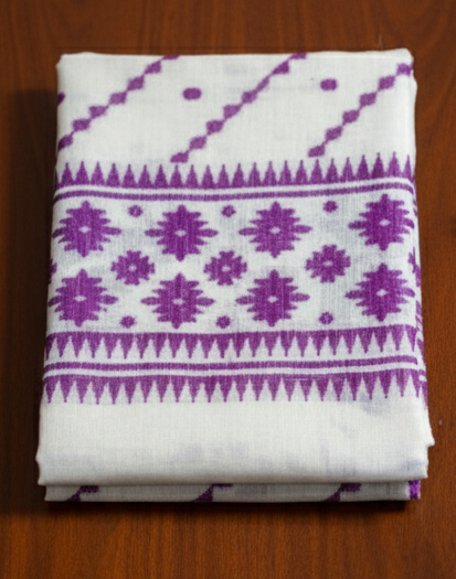 Elegant White & Purple Pure Jamdani Saree | Handwoven Soft Cotton Bengali Saree with Traditional Motifs & Contrast Border