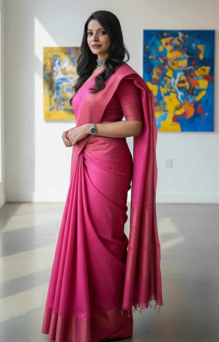 Elegant Semi Matka Silk Saree – Soft & Lightweight Handwoven Saree for Traditional & Festive Wear