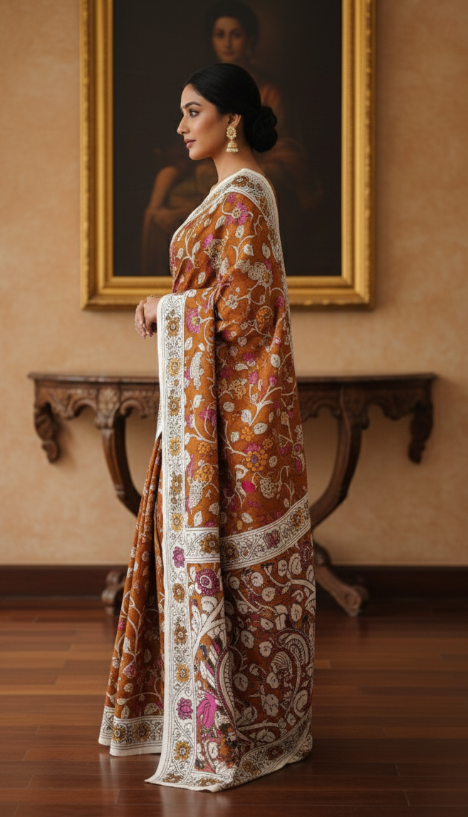 Pure Kalamkari Silk Saree | Handcrafted Heritage Art
