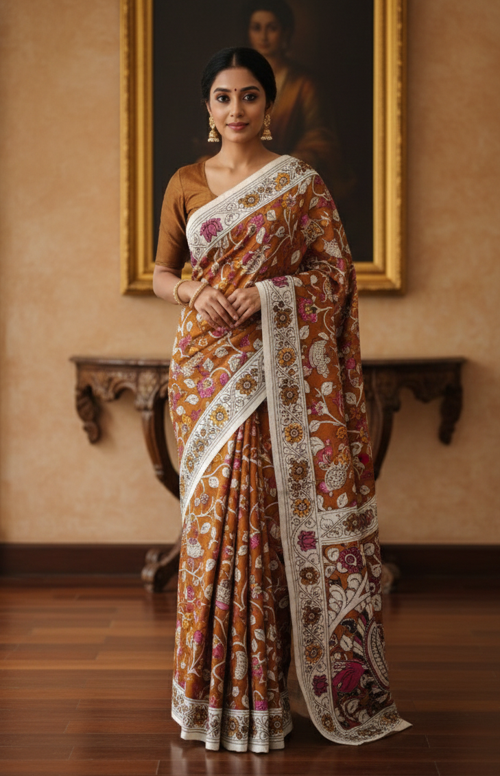 Pure Kalamkari Silk Saree | Handcrafted Heritage Art