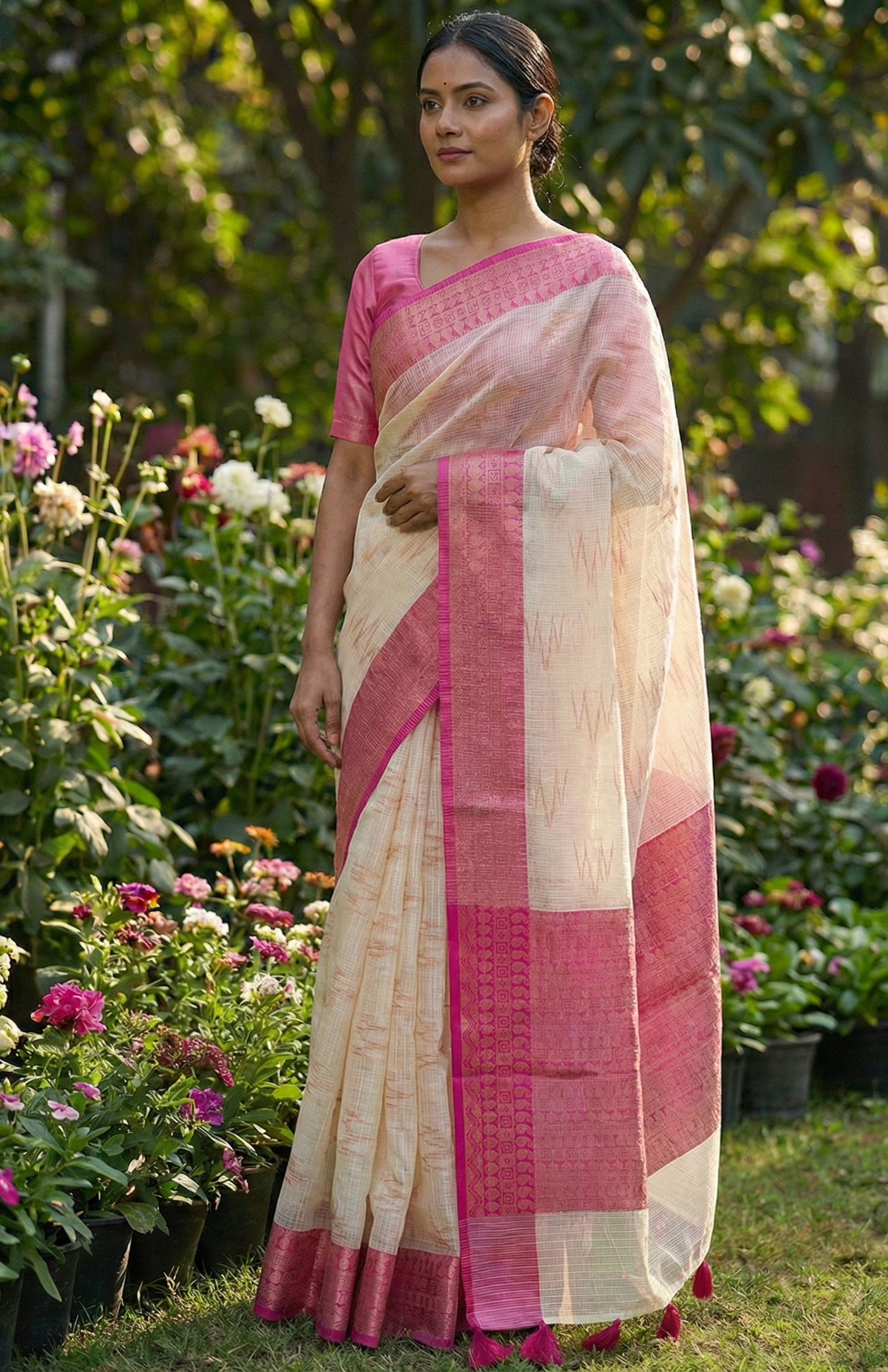 Premium Soft Kota Silk Saree with All-Over Zari Weaving & Contrast Blouse | Lightweight Festive Wear Saree