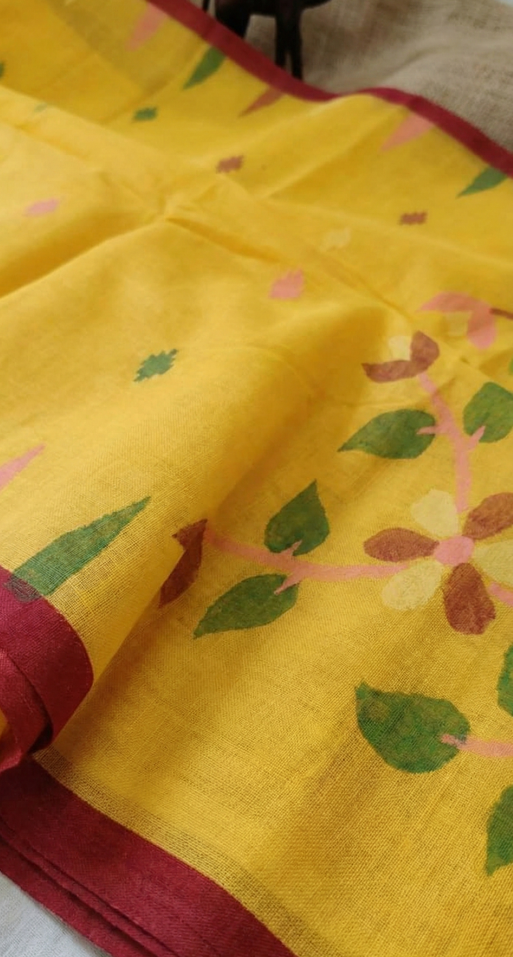 Pure Cotton Needle work Jamdani Saree with Temple Border