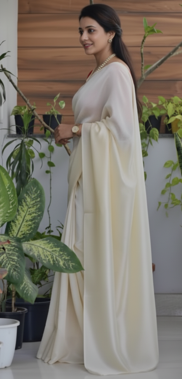 Elegant Semi Matka Silk Saree with Matching Blouse Piece – Soft & Lightweight Traditional Cream Saree for Festive & Wedding Wear