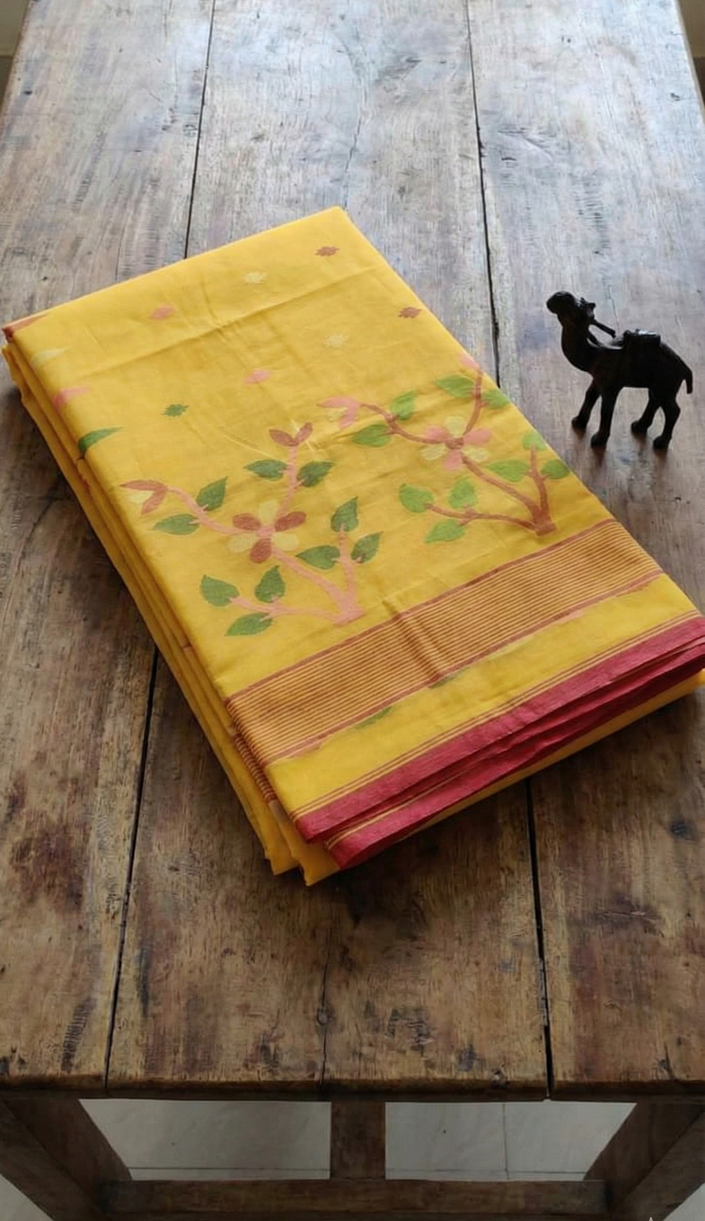 Pure Cotton Needle work Jamdani Saree with Temple Border