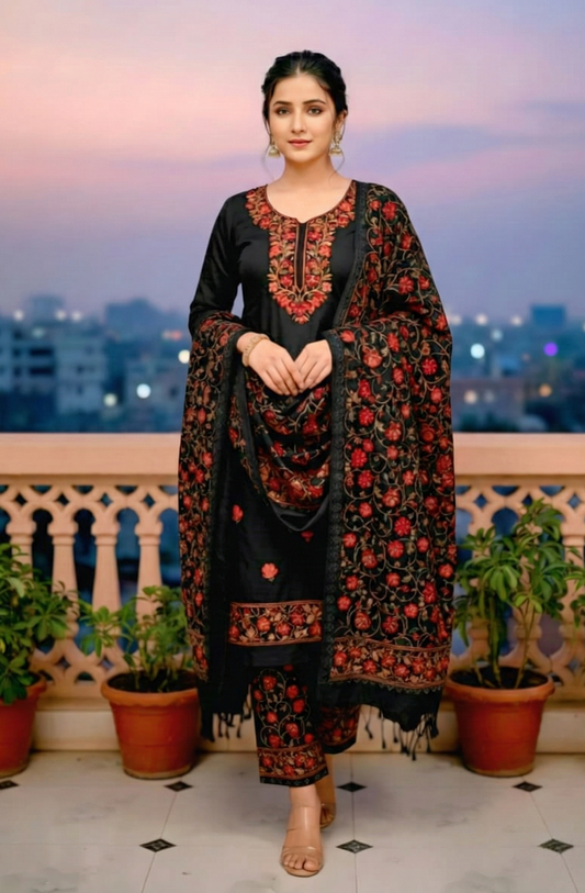Pure Cotsul Kashmiri Stitch 3-Piece Salwar Suit for Women | Premium Embroidered Ethnic Wear