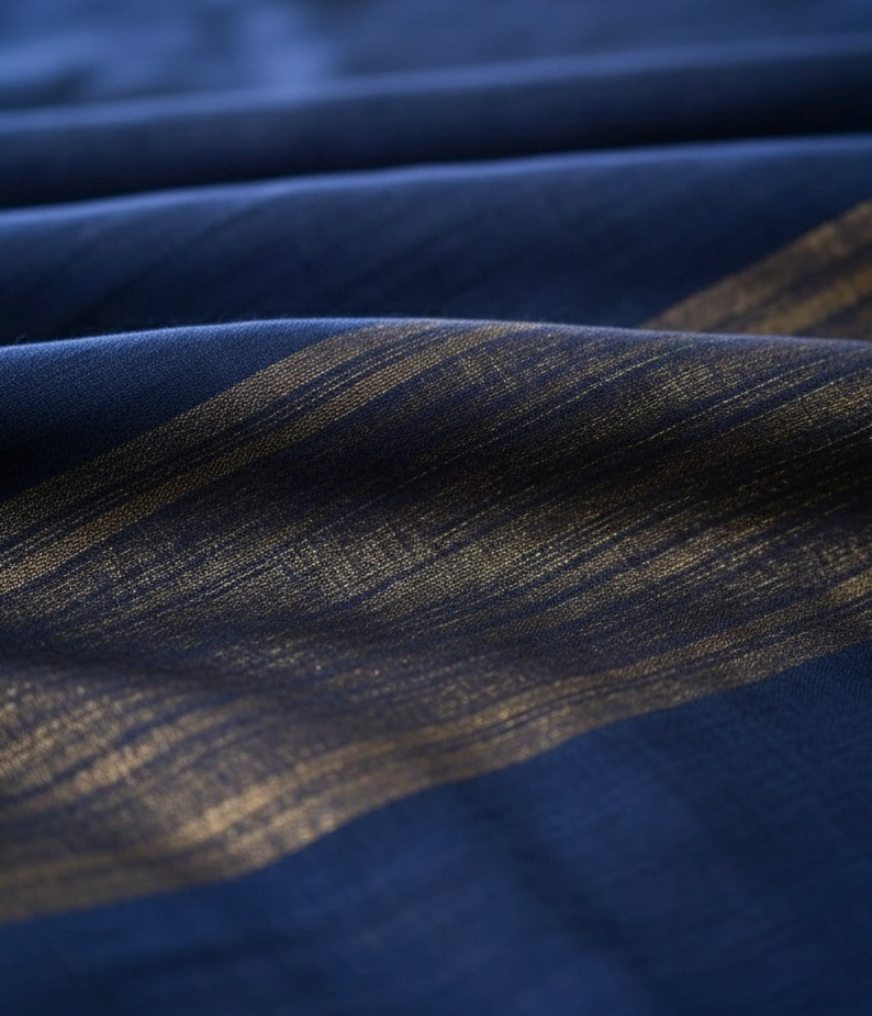 Premium Navy Blue Semi Matka Silk Saree with Matching Blouse Piece