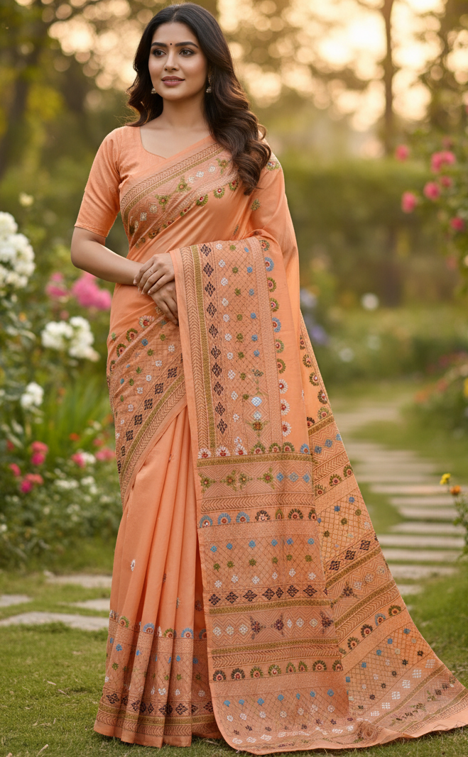 Bangalore Blended Silk Lambani Stitched Saree – Elegant Handcrafted Embroidery with Blouse Piece