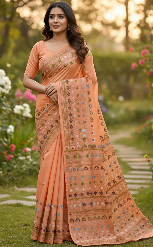 Bangalore Blended Silk Lambani Stitched Saree – Elegant Handcrafted Embroidery with Blouse Piece