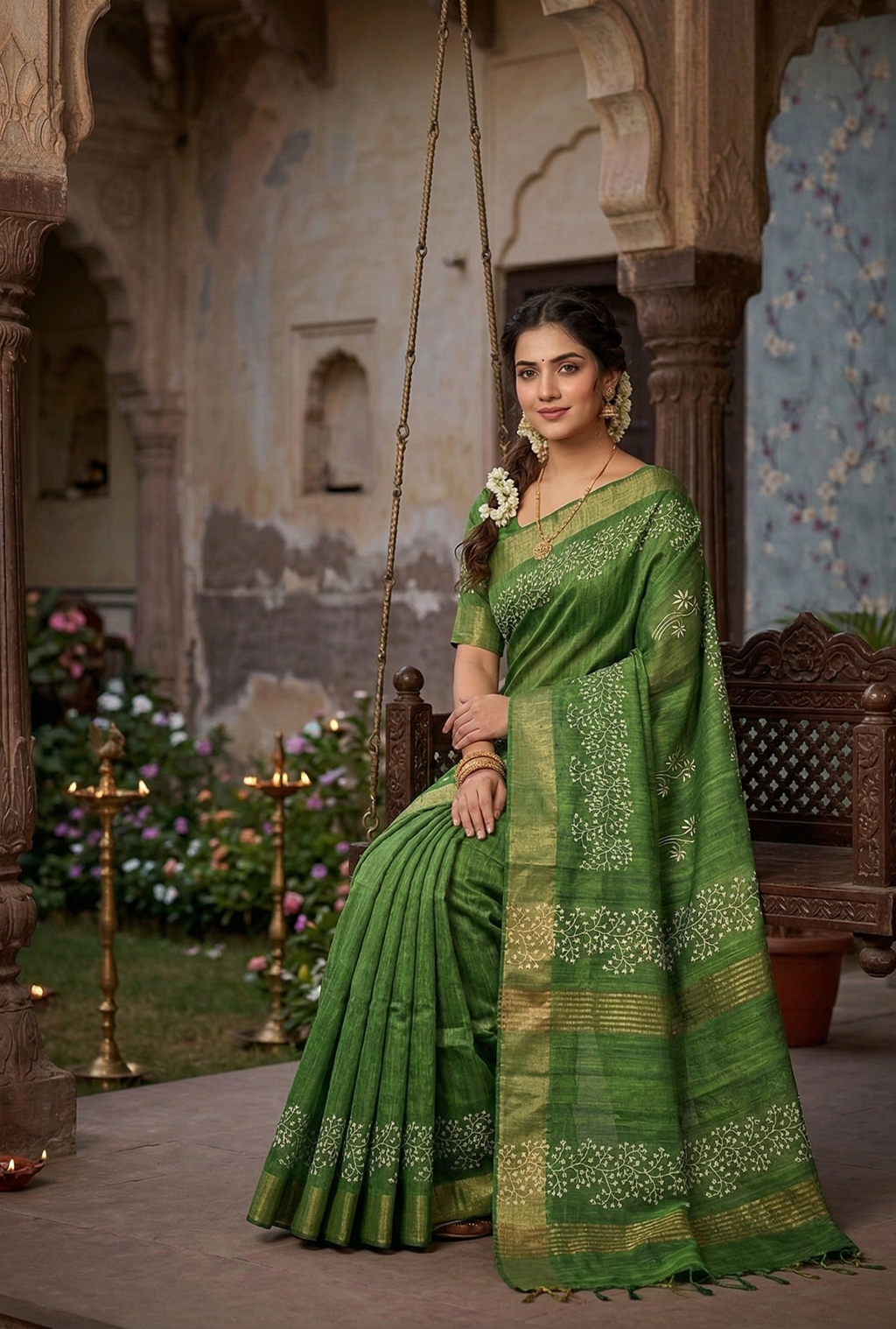 Handwoven Natural Cocon Tussar Ghicha Pure Silk Saree