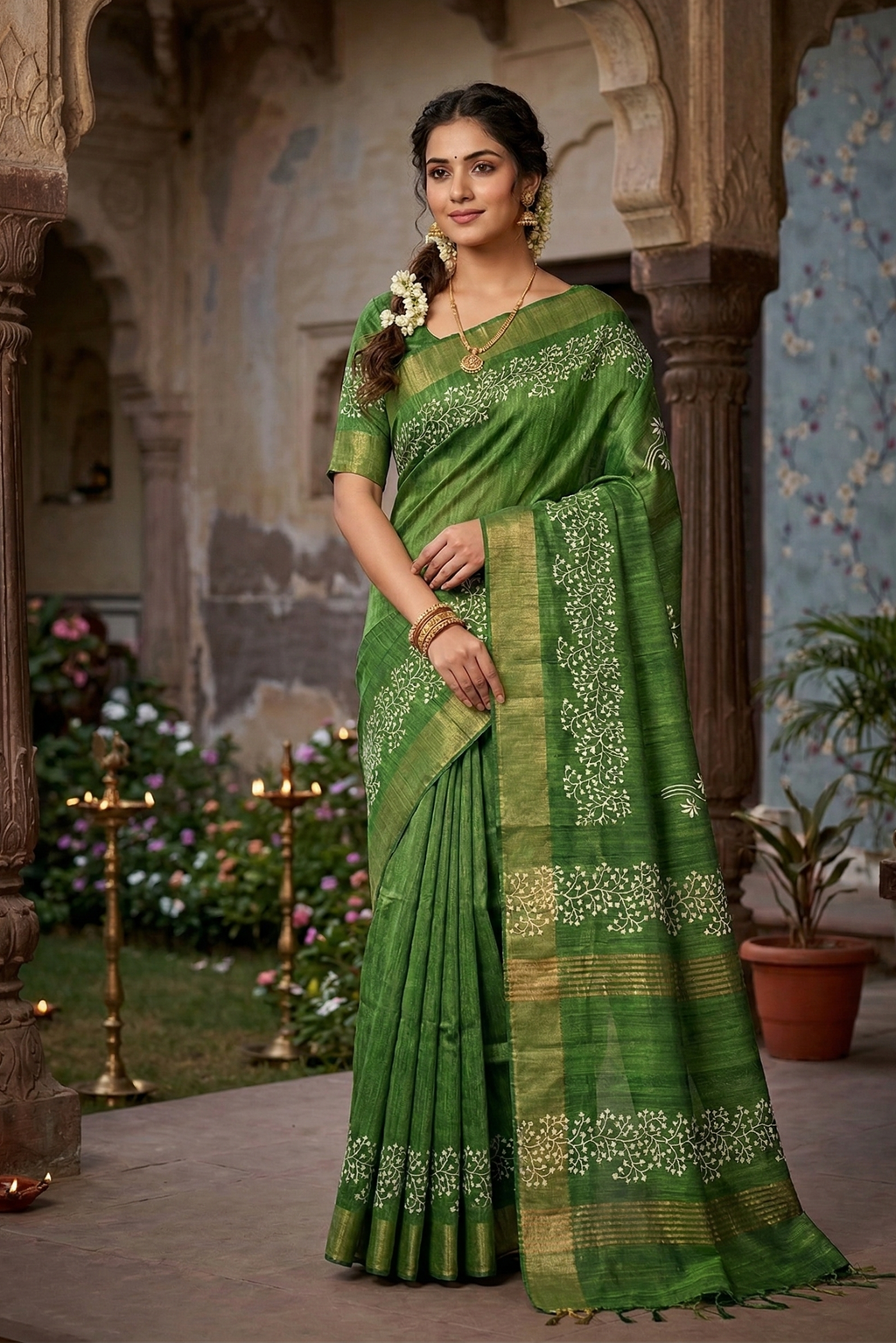 Handwoven Natural Cocon Tussar Ghicha Pure Silk Saree