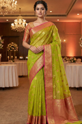 Pure Muslin Mina Banarasi Saree with Zari Weaving Border