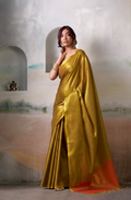 Elegant Mustard Gold Pure Handloom Tissue Saree