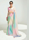 Pure Organza Tissue Silk Saree with Designer Contrast Hand-Work Blouse