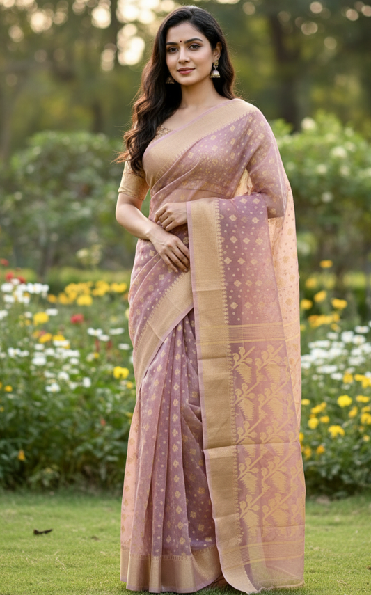 Pure Soft Cotton Jamdani Saree in Lavender Pink | Handwoven Dhakai Jamdani Saree | Traditional Bengali Saree for Festive & Wedding Wear